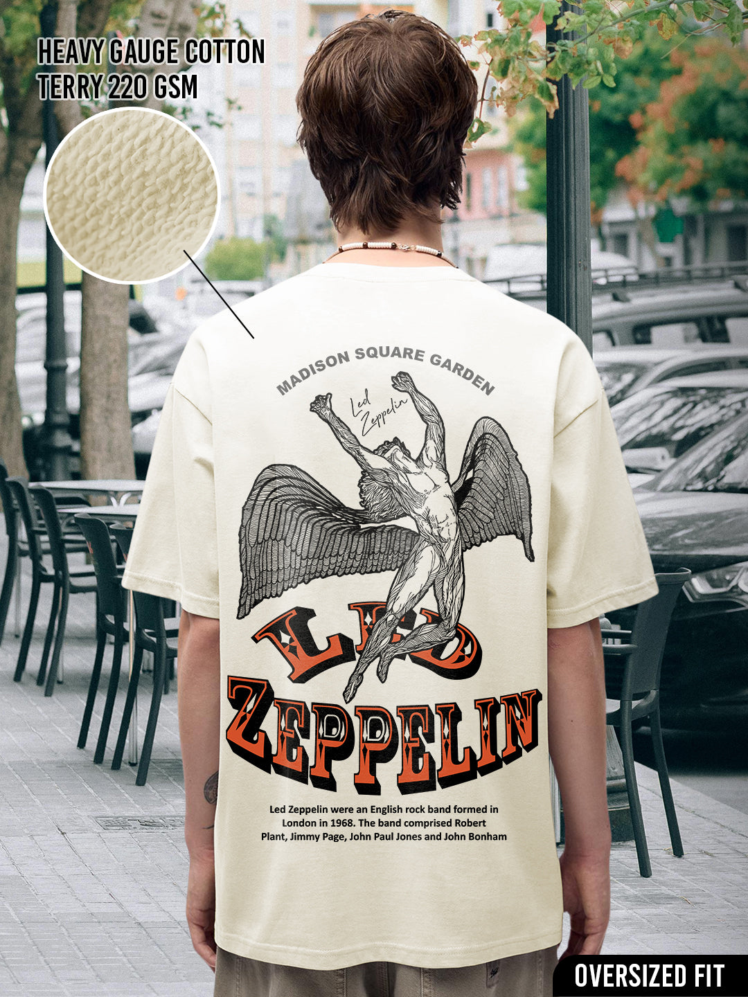 Flying Zeppelin Men Printed Terry Oversized T-Shirt
