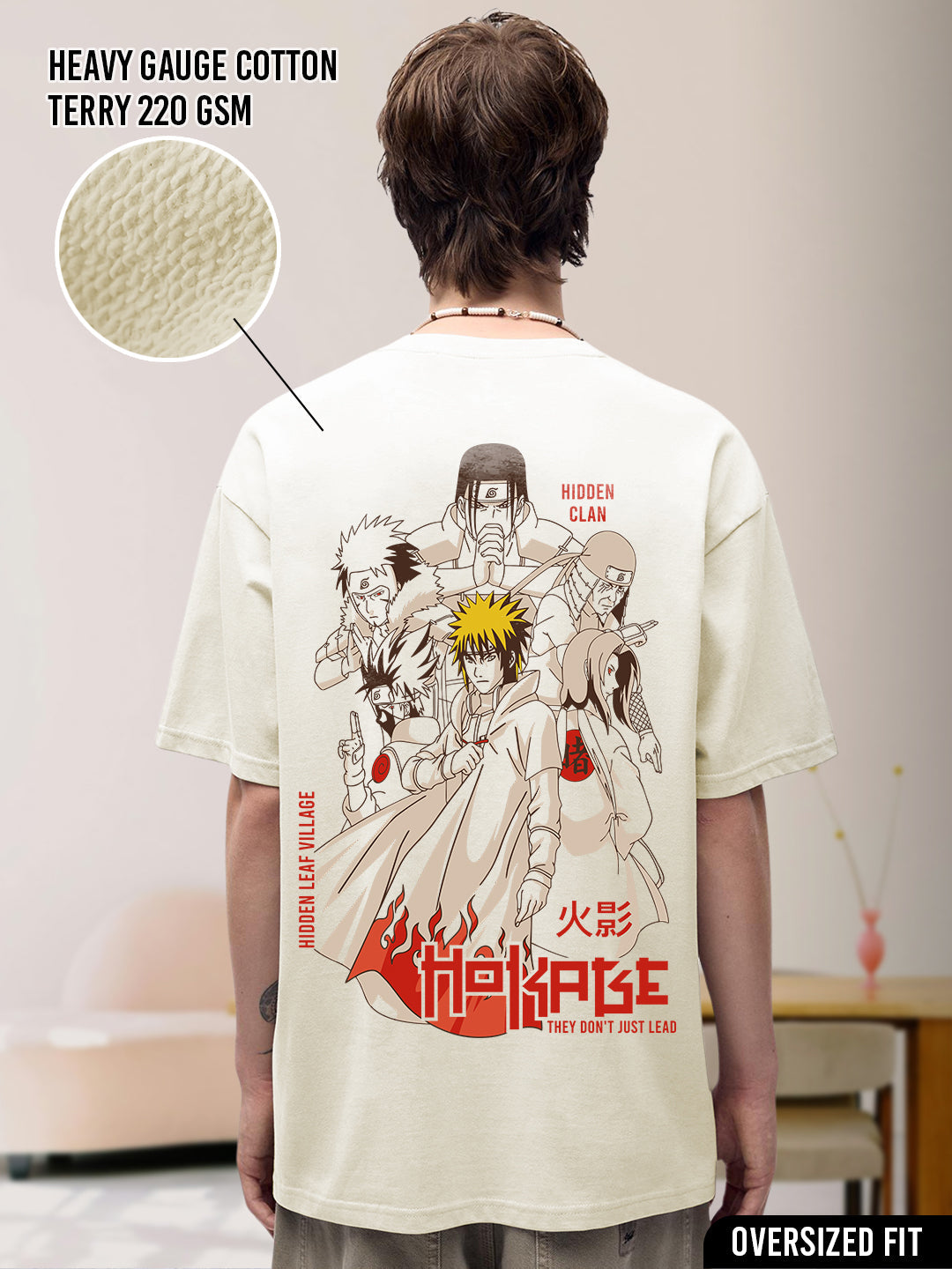 Leaf Hokage Men Printed Terry Oversized T-Shirt