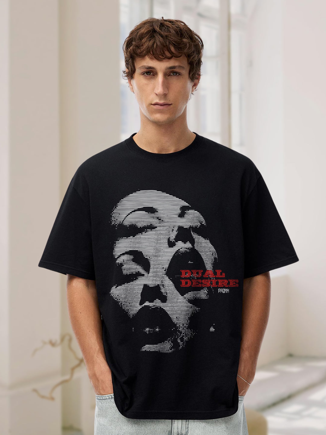 Dual Desire Men Printed Oversized T-Shirt