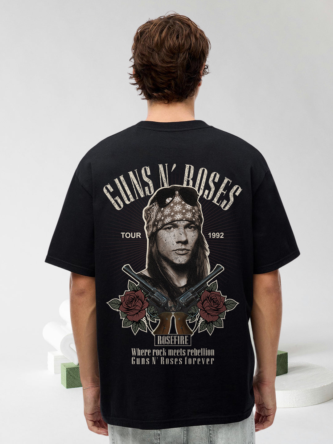 Rust And Roses Men Printed Oversized T-Shirt