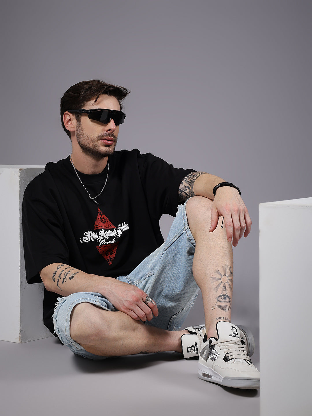 Rise Against Odds Puff Printed Men Oversized Terry T-shirt