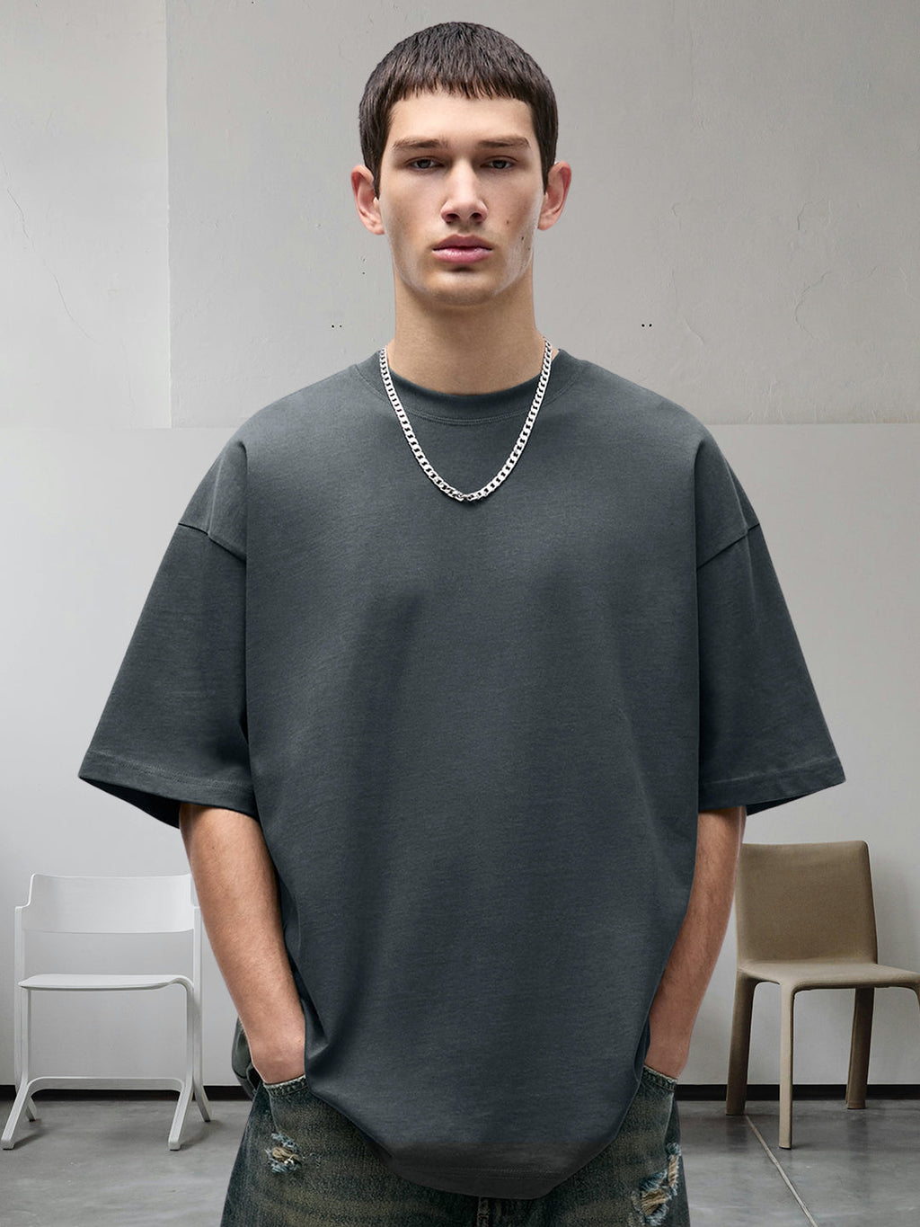 Solid Men Oversized T-Shirt - Dark Grey