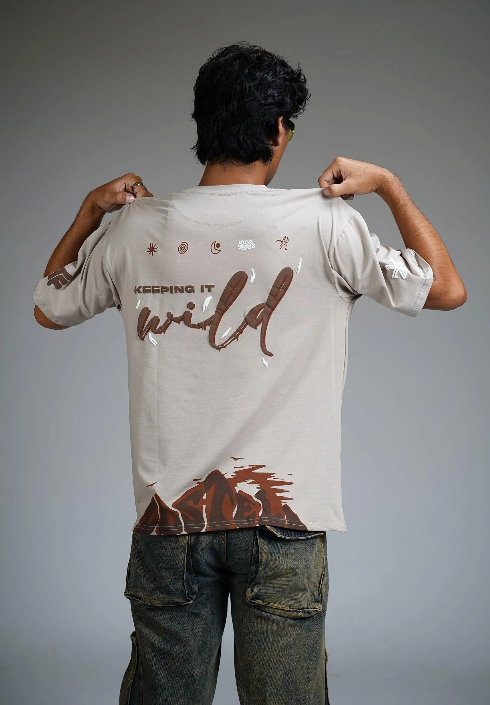 Zostel Keeping It Wild Beige Oversized T-shirt