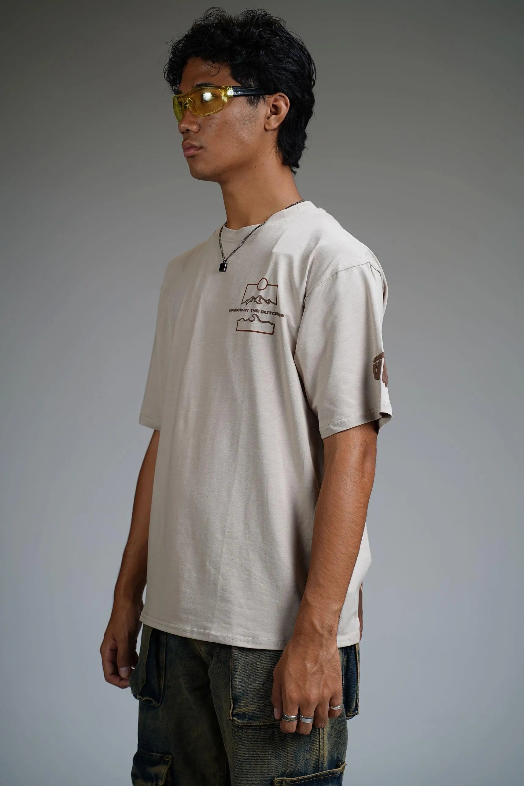Zostel Keeping It Wild Beige Oversized T-shirt