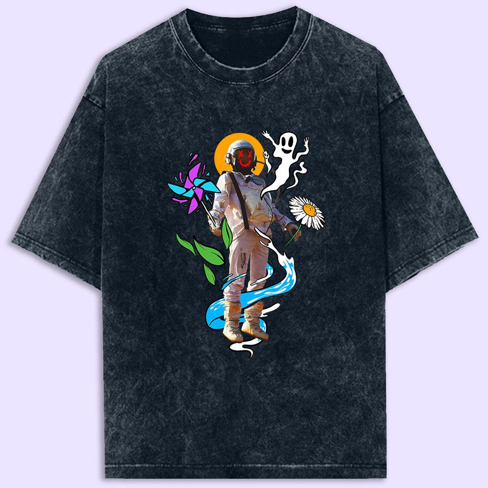 Trippy Astronaut Acid Wash Oversized T-Shirt