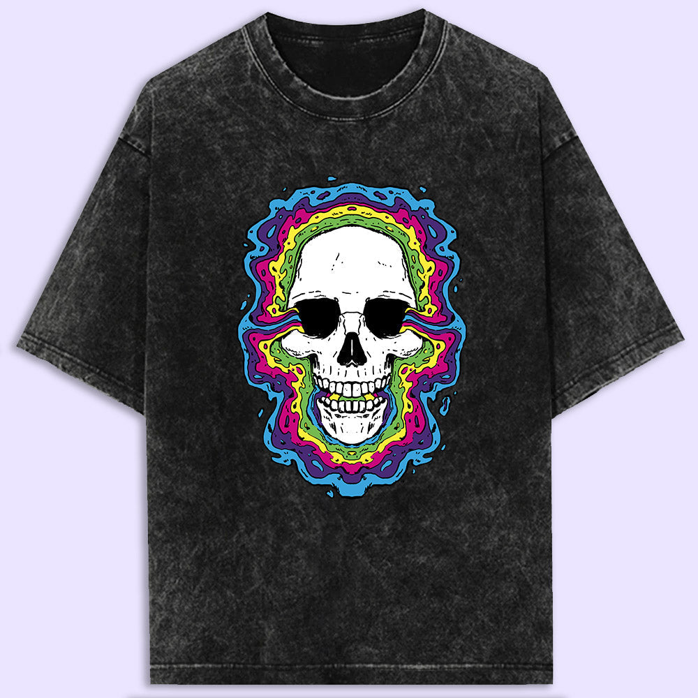 Trippy Skull Acid Wash Oversized T-Shirt