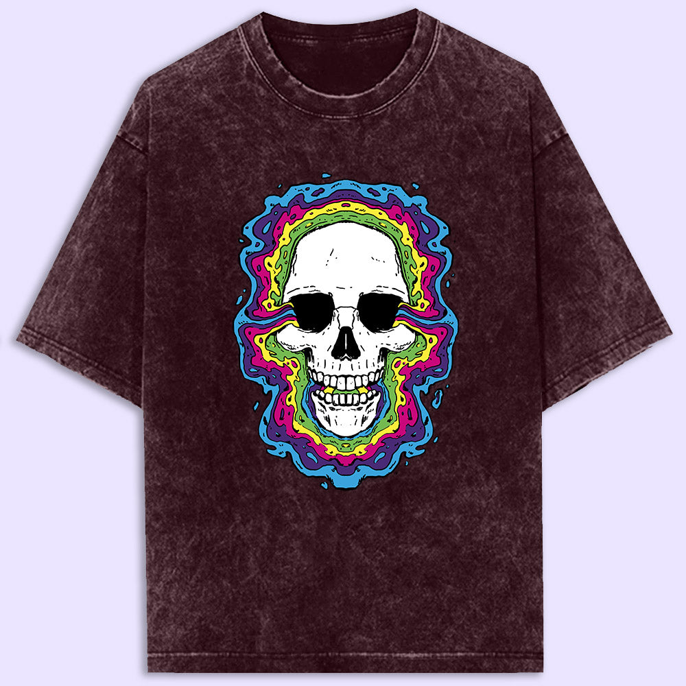 Trippy Skull Acid Wash Oversized T-Shirt