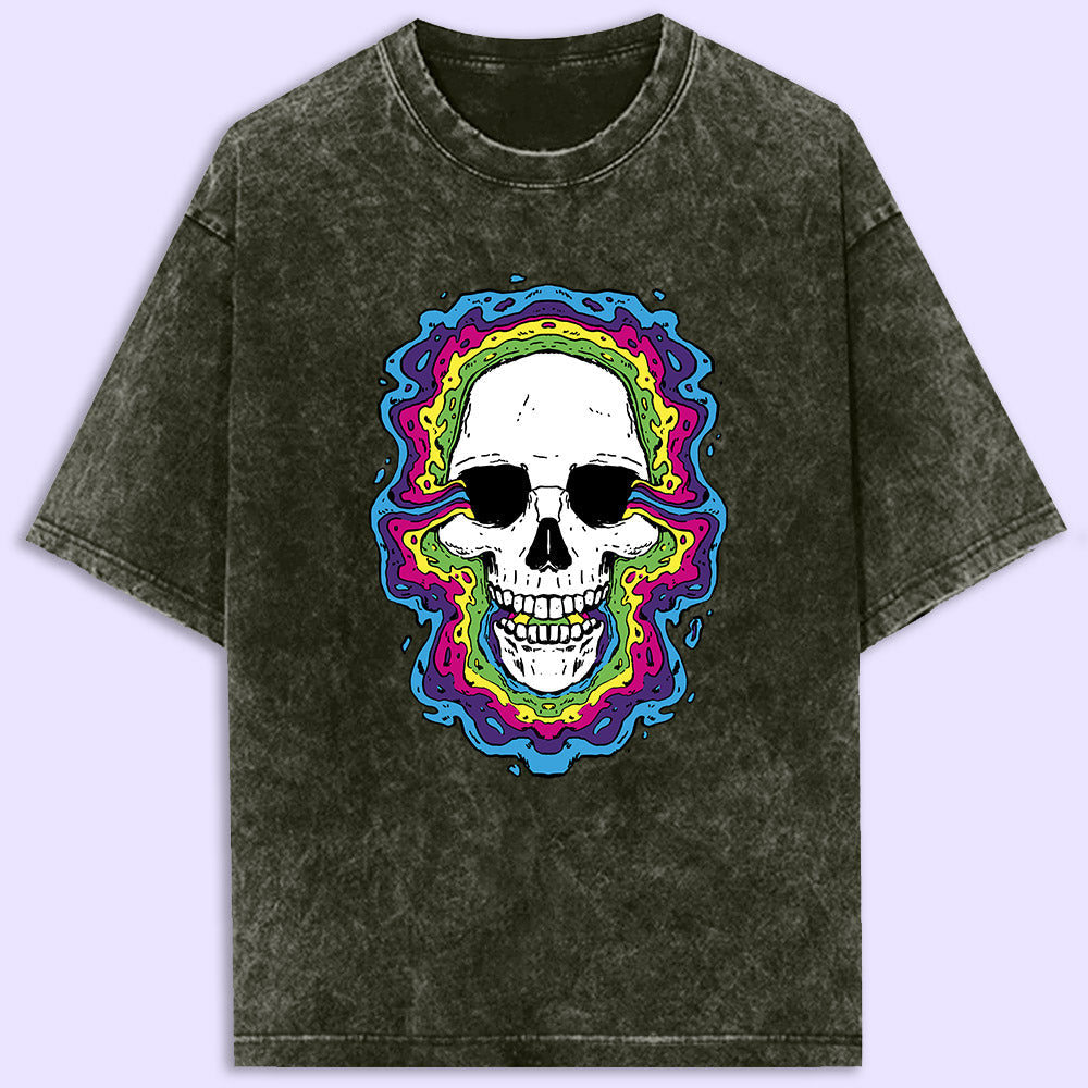 Trippy Skull Acid Wash Oversized T-Shirt
