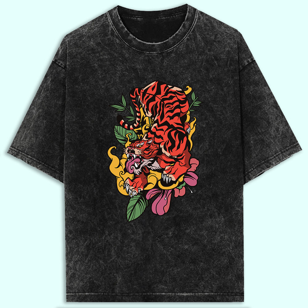 Wild Tiger Acid Wash Oversized T-Shirt