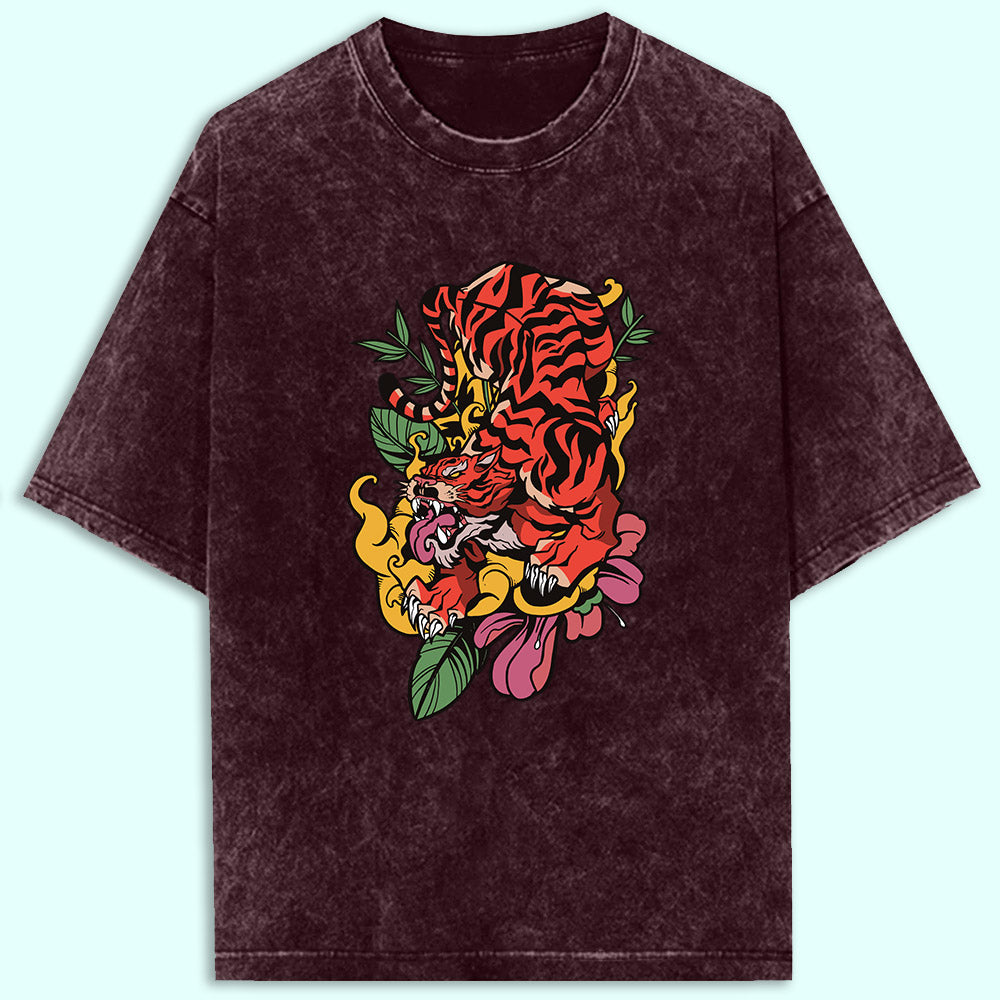 Wild Tiger Acid Wash Oversized T-Shirt