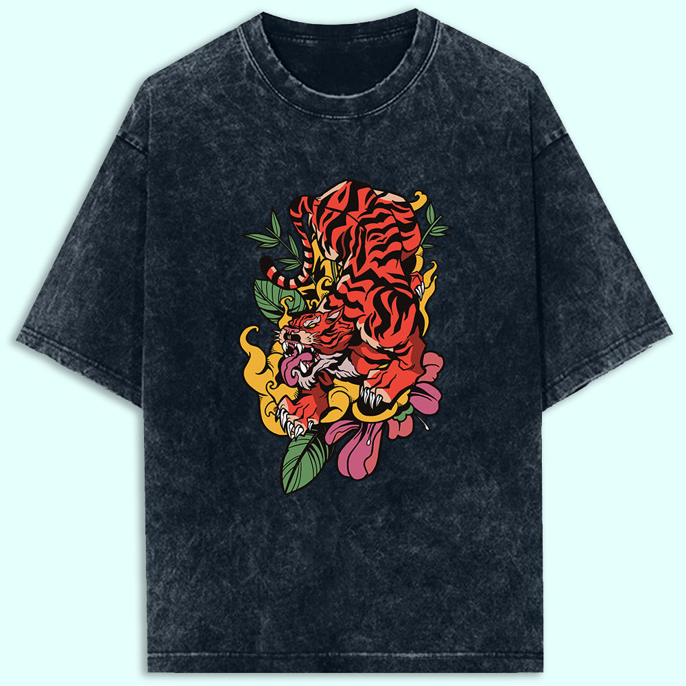 Wild Tiger Acid Wash Oversized T-Shirt
