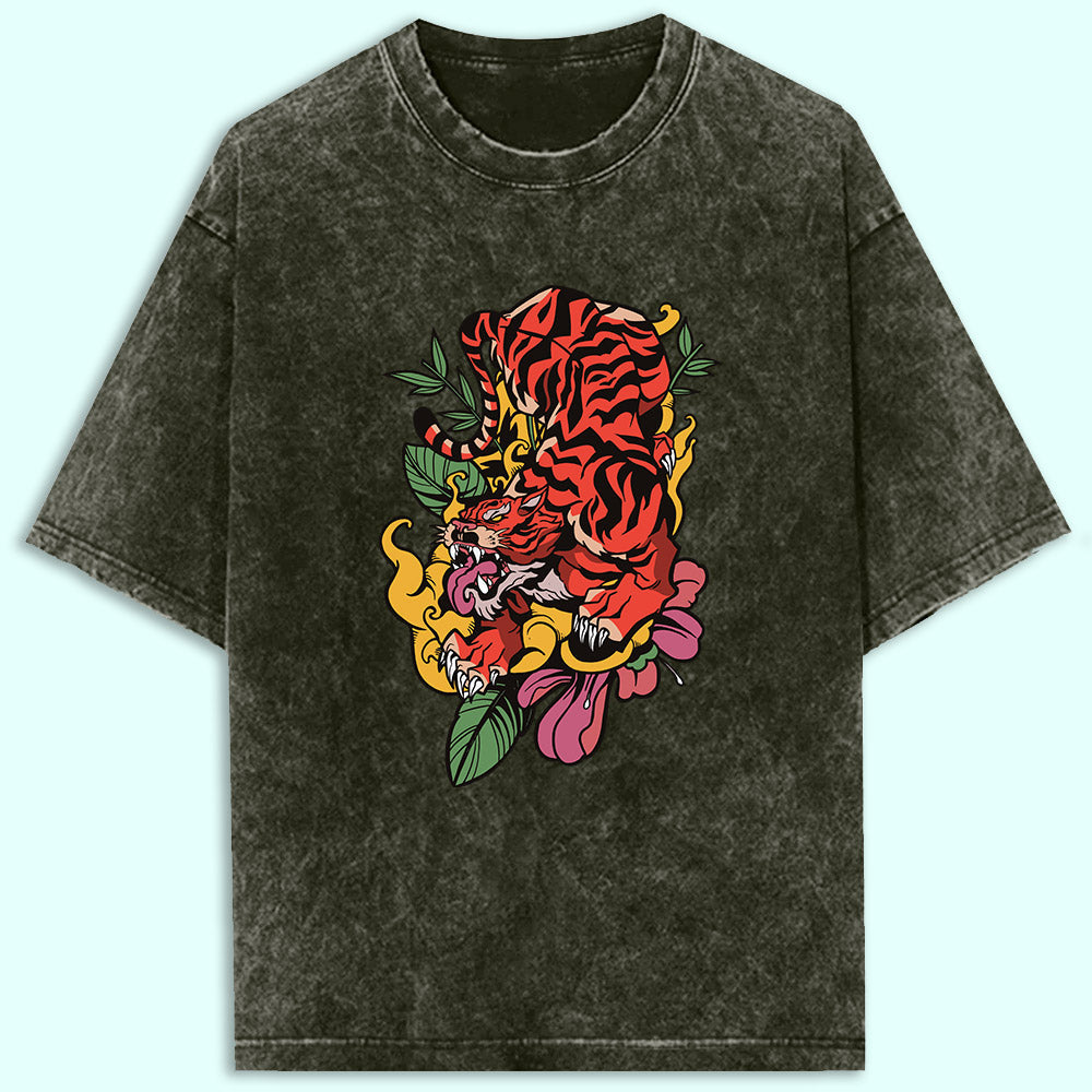 Wild Tiger Acid Wash Oversized T-Shirt