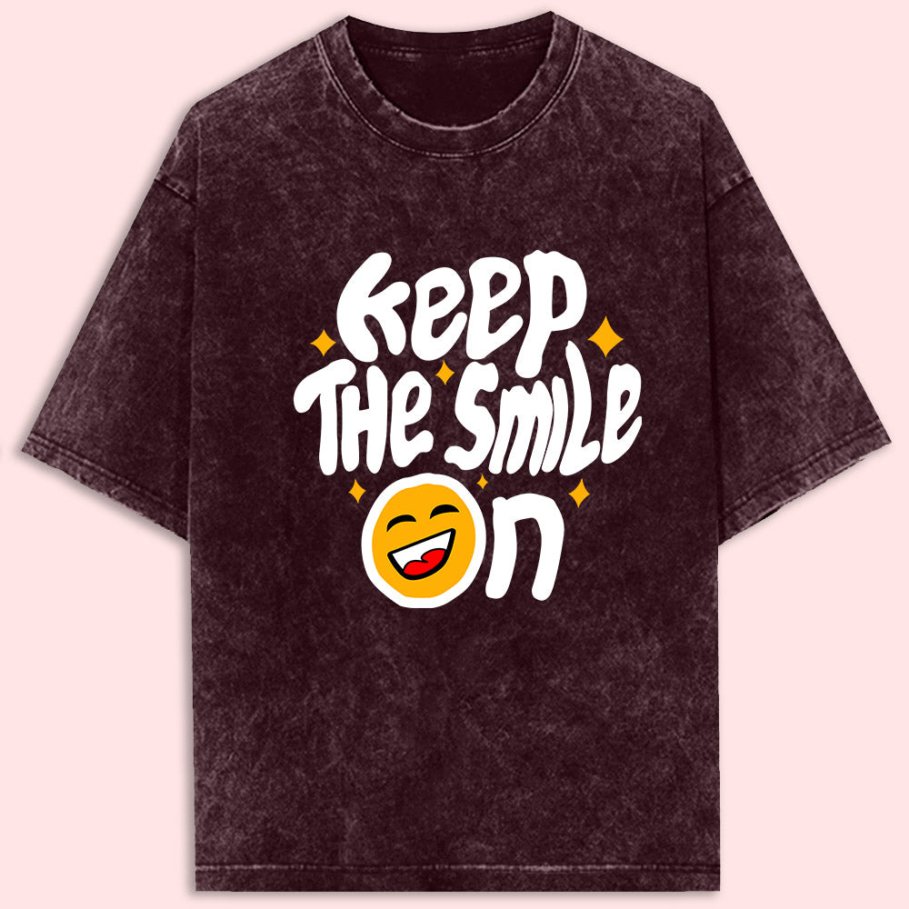 Keep The Smile On Acid Wash Oversized T-Shirt
