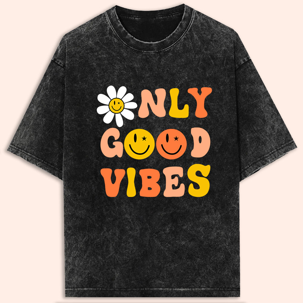 Only Good Vibes Acid Wash Oversized T-Shirt