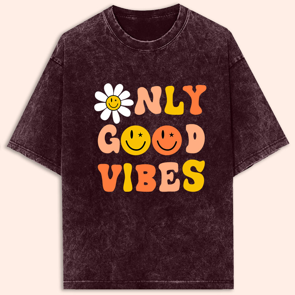 Only Good Vibes Acid Wash Oversized T-Shirt