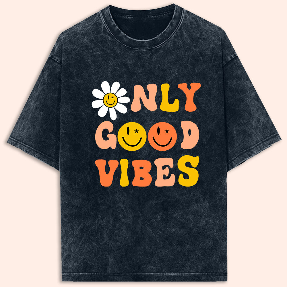 Only Good Vibes Acid Wash Oversized T-Shirt