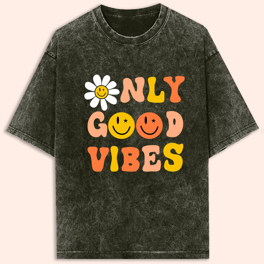 Only Good Vibes Acid Wash Oversized T-Shirt