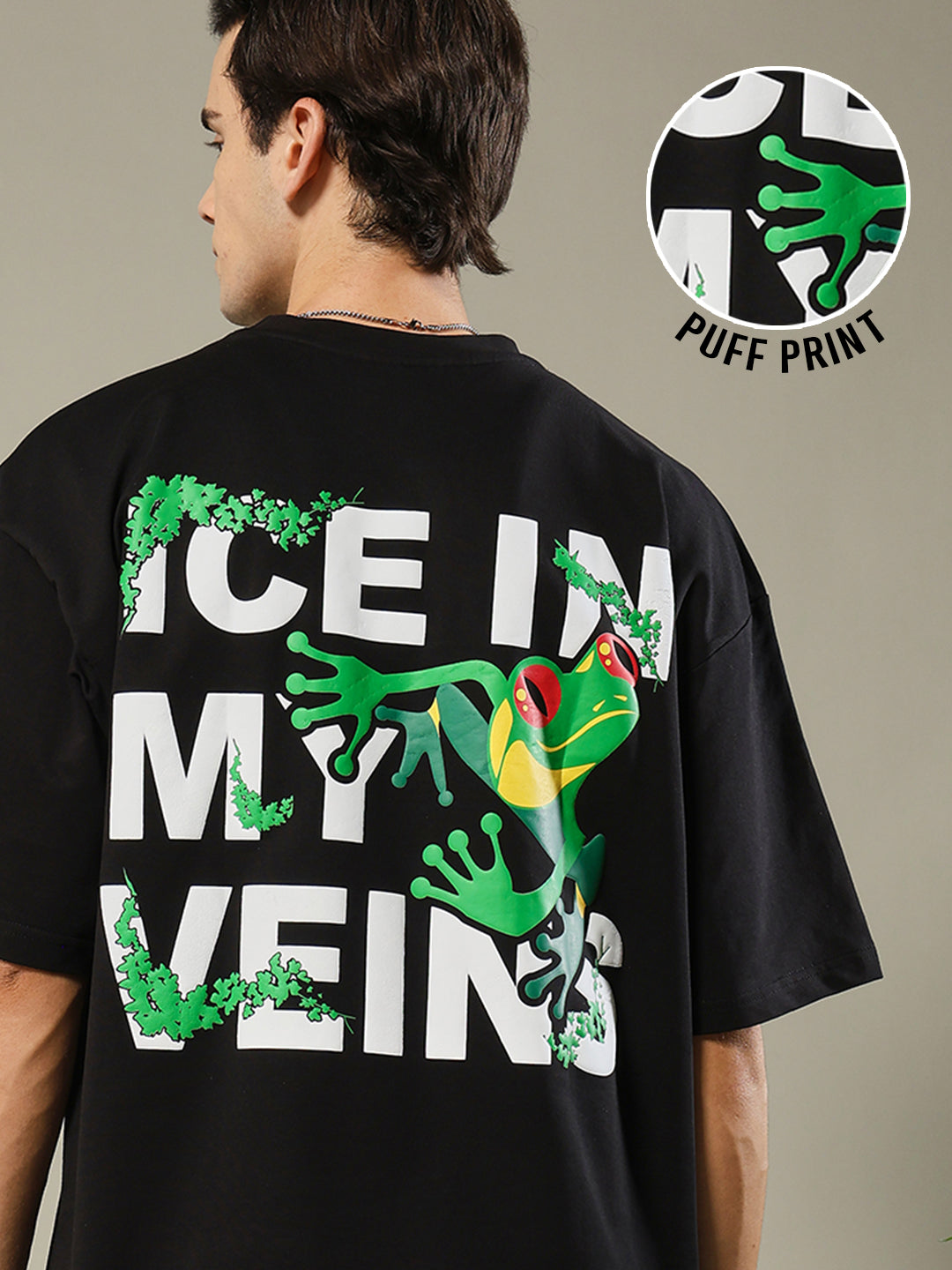 Ice In My Veins Puff Printed Men Oversized Terry T-shirt
