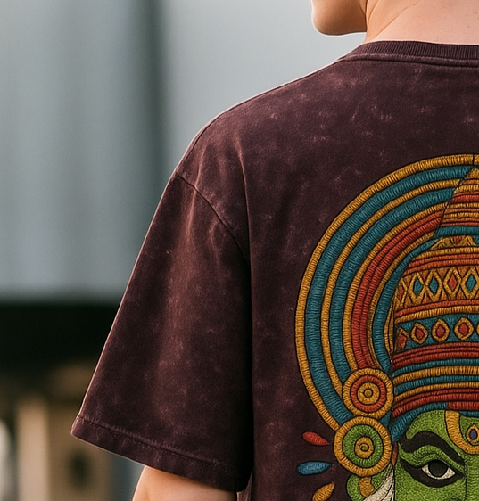 KATHA | KALI – Maroon Acid Wash Oversized Tee