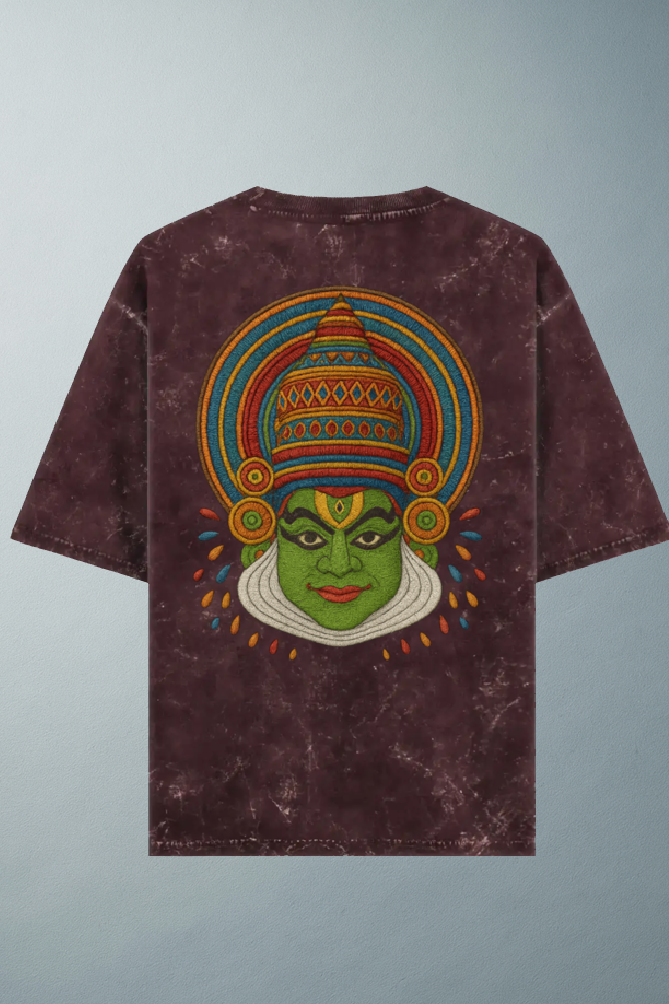 KATHA | KALI – Maroon Acid Wash Oversized Tee