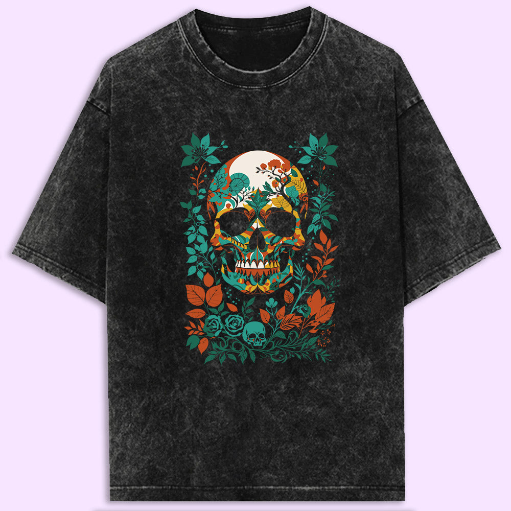Skull Flowers Acid Wash Oversized T-Shirt