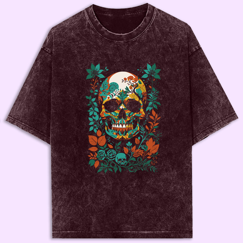Skull Flowers Acid Wash Oversized T-Shirt