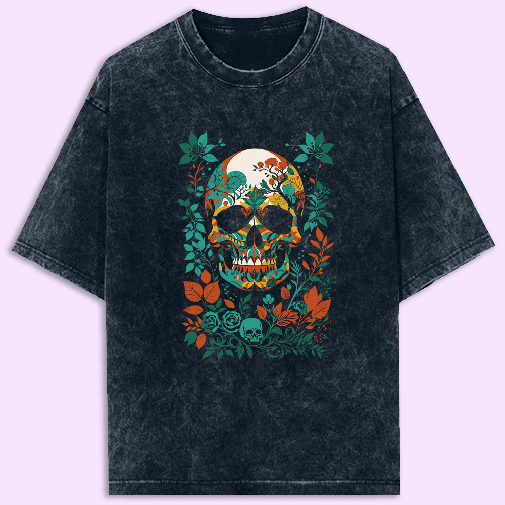 Skull Flowers Acid Wash Oversized T-Shirt