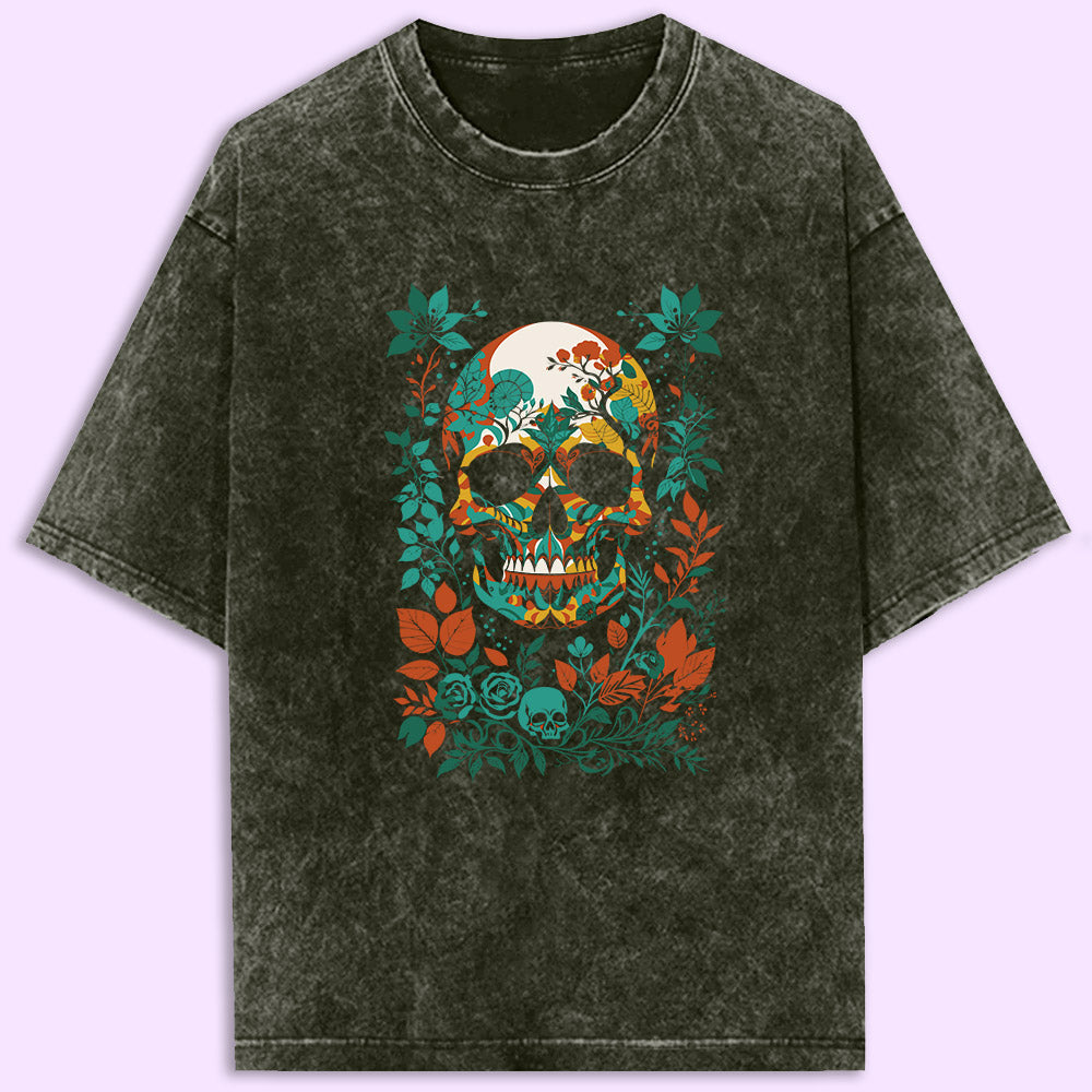 Skull Flowers Acid Wash Oversized T-Shirt