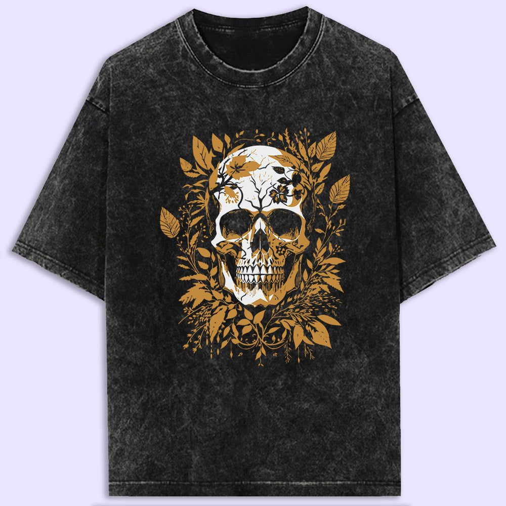 Skull & Leaves Acid Wash Oversized T-Shirt