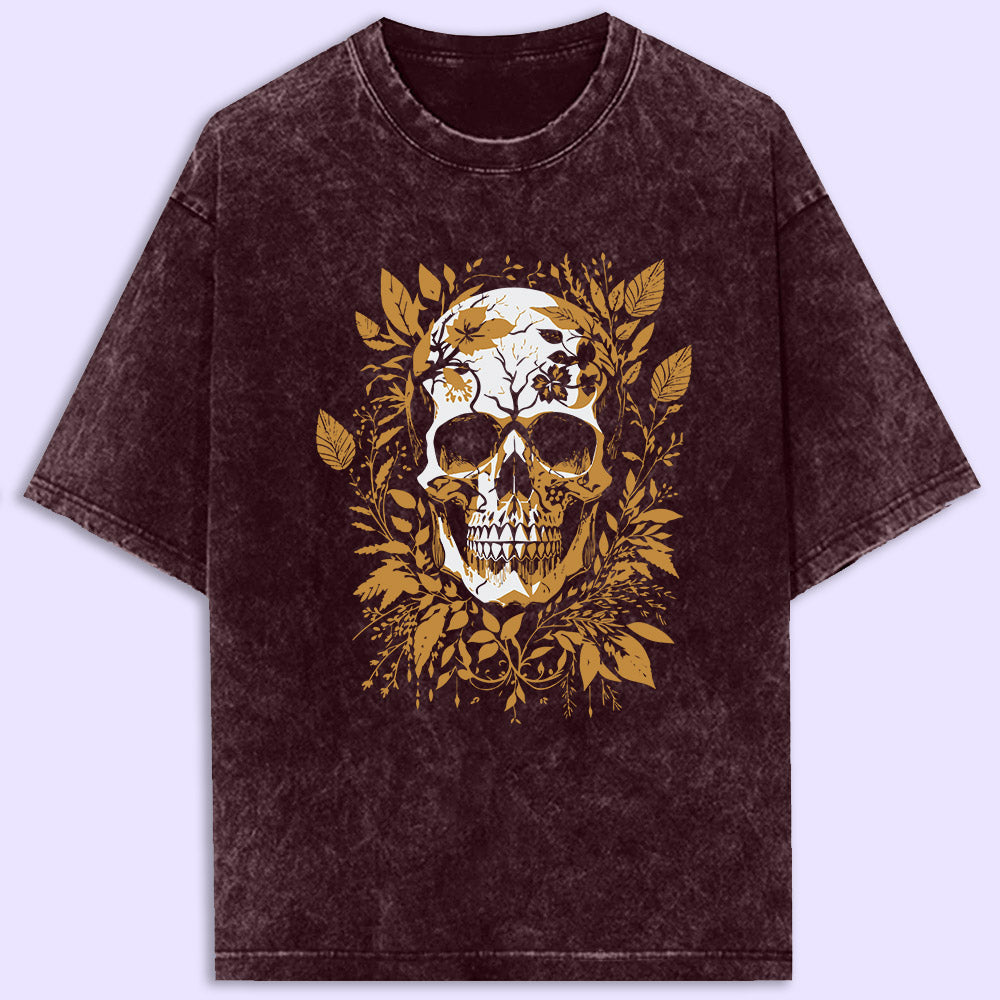 Skull & Leaves Acid Wash Oversized T-Shirt