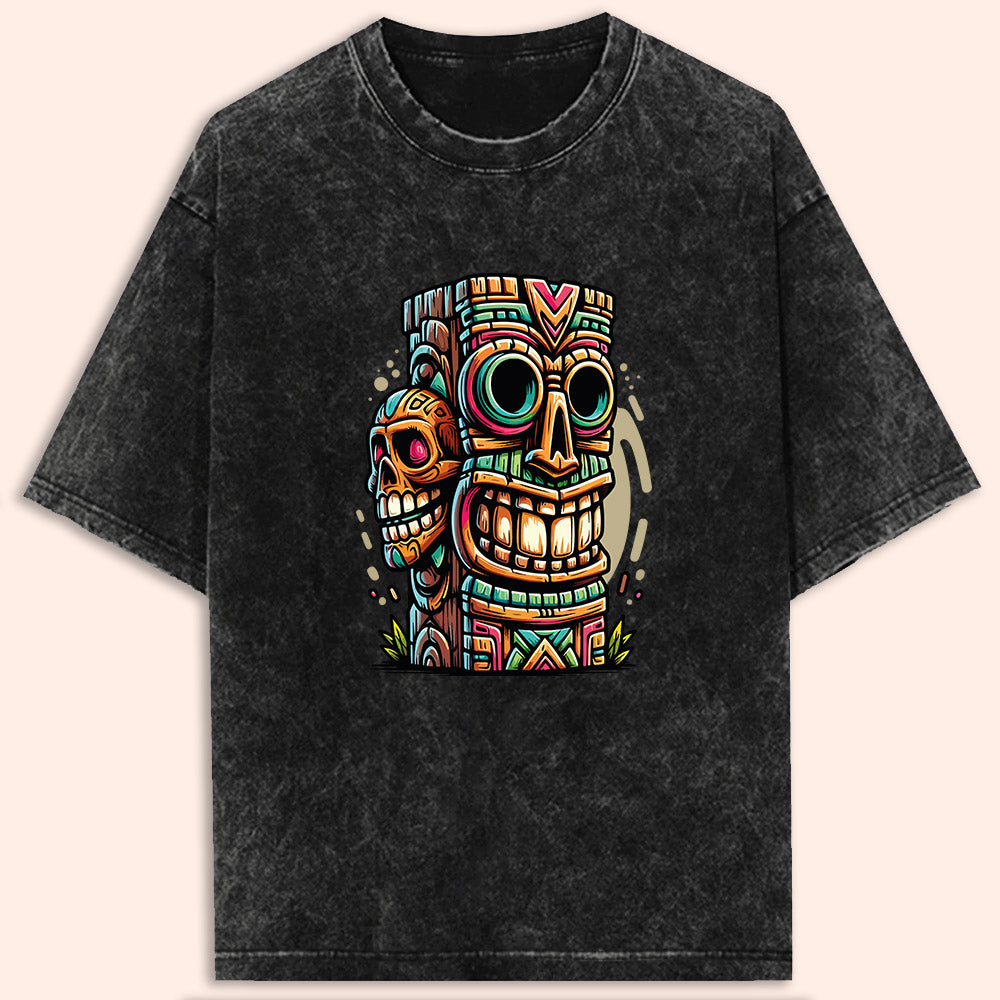 Tiki Totem Acid Wash Oversized T-Shirt