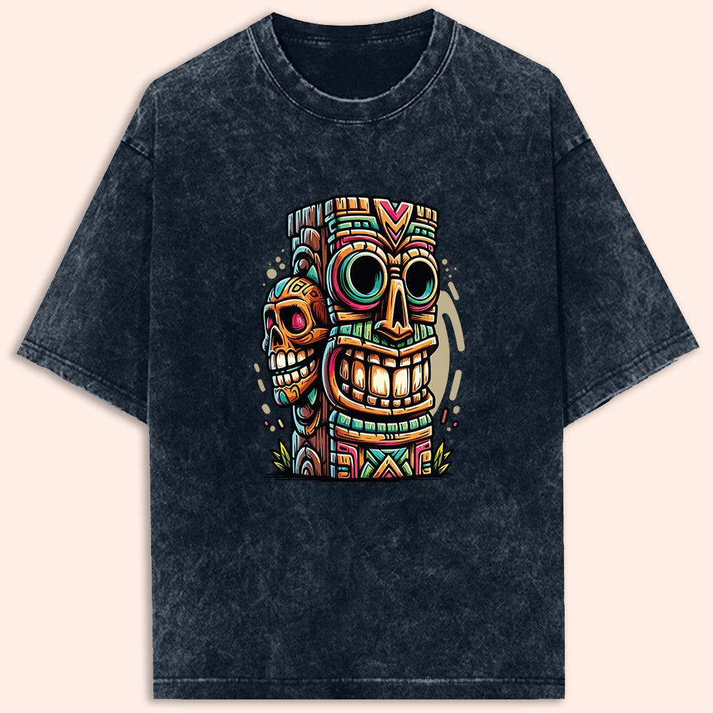 Tiki Totem Acid Wash Oversized T-Shirt