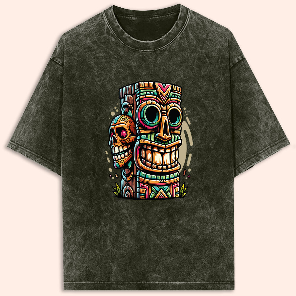Tiki Totem Acid Wash Oversized T-Shirt